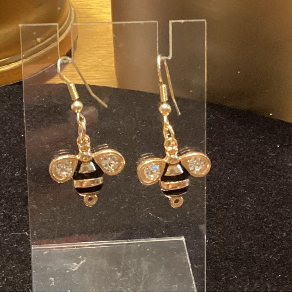 Gold-Tone Black Bee Drop Earrings - Women Jewelry